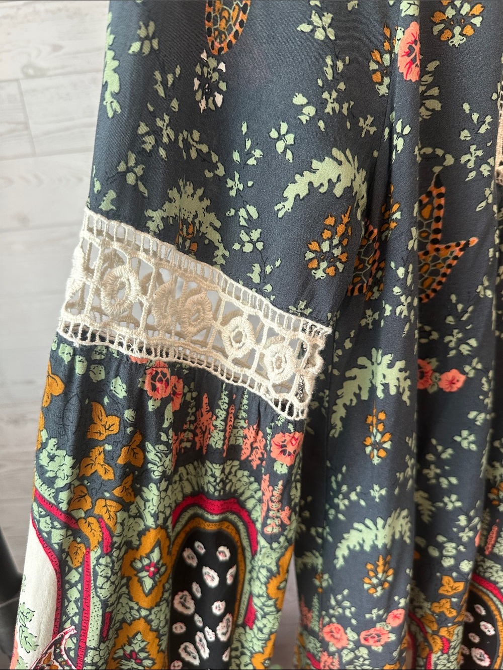 Entro Boutique Boho Floral Paisley Tunic Dress Small Crochet Lace Long Sleeve - Picture 5 of 13